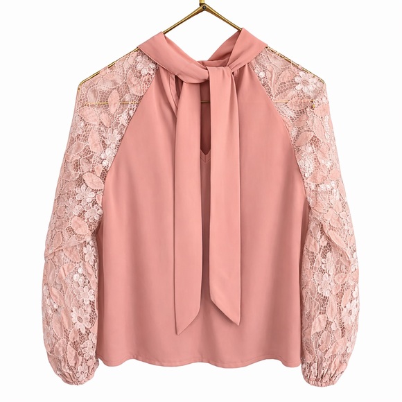 SHEIN Tops - Soft Feminine Romantic Lace Sleeve - Balletcore Blouse - Dusty Pink - Size L